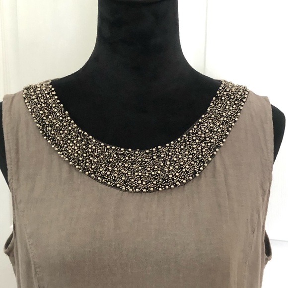 Lina Tomei Linen Beaded Neck Italian Dress sz L - Picture 2 of 11